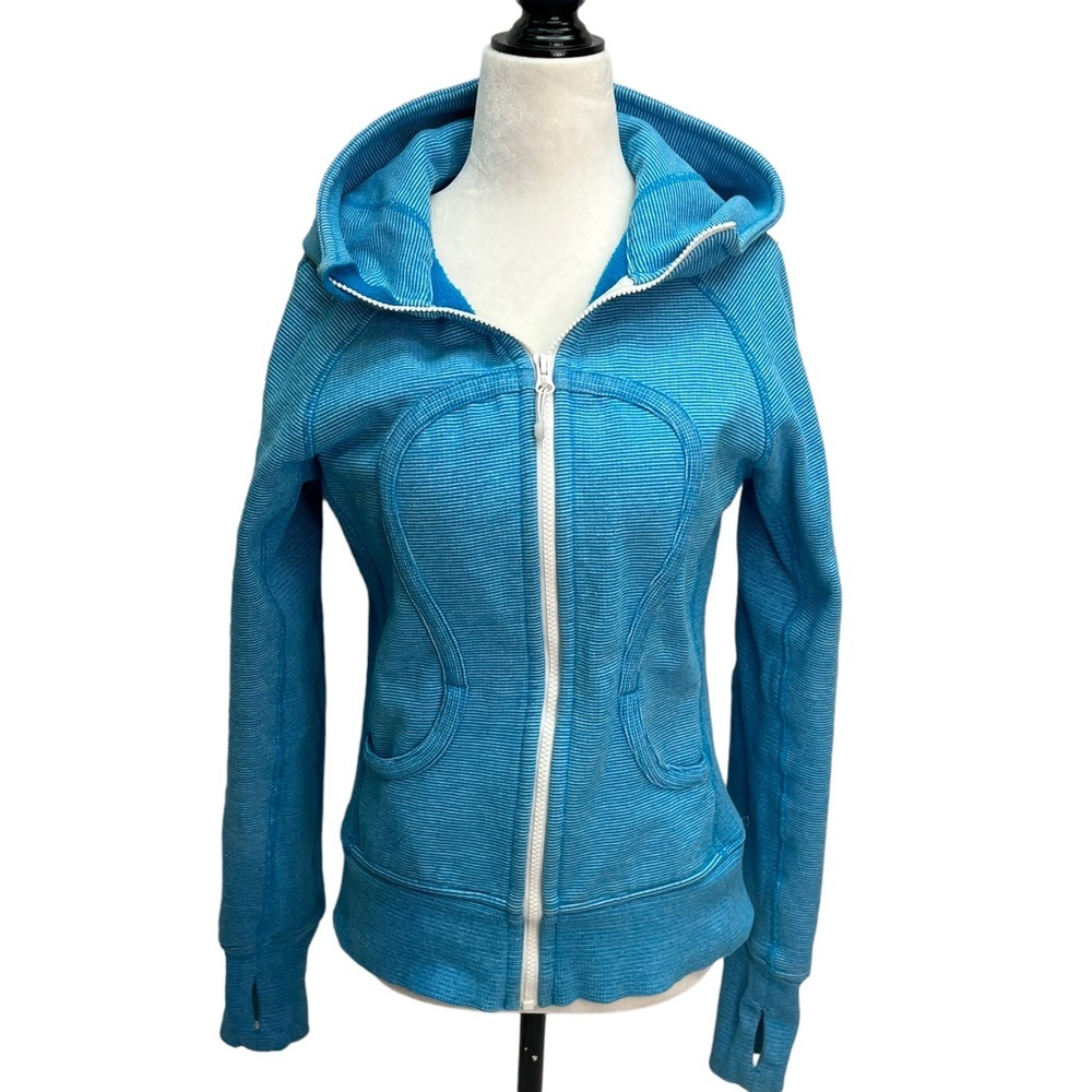 LULULEMON Blue Micro Stripe Scuba Hoodie Size 6 - Picture 2 of 9